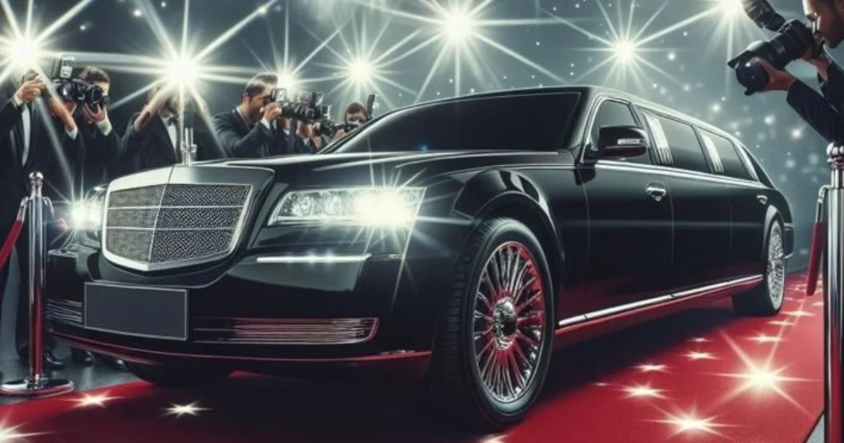 Luxury chauffeur transport arriving at a red-carpet event with VIP passengers